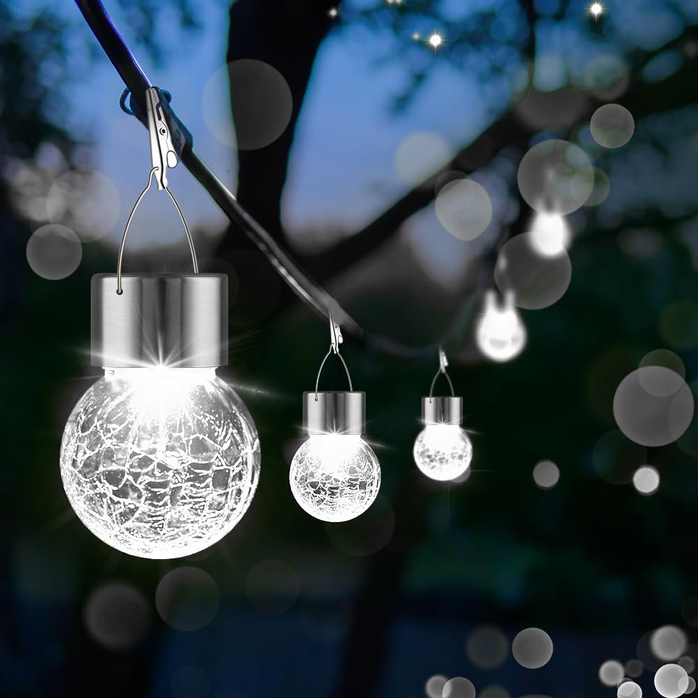 PARTPHONER Solar Lights Outdoor 8 Pack, Waterproof Glass Ball Lanterns, Cold White, Model YSSO001AS8