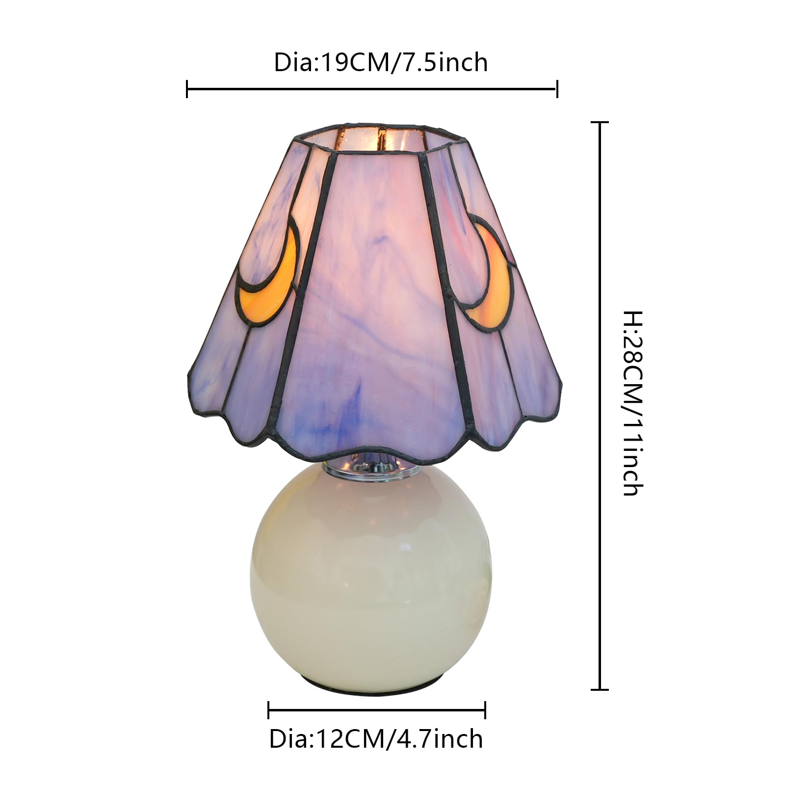 KIPHEPI Mushroom Lamp - Stained Glass Moon Lamp, Small Nightstand Desk Lamp, Purple, Model W-1062, Includes E26 Bulb, Home Decor