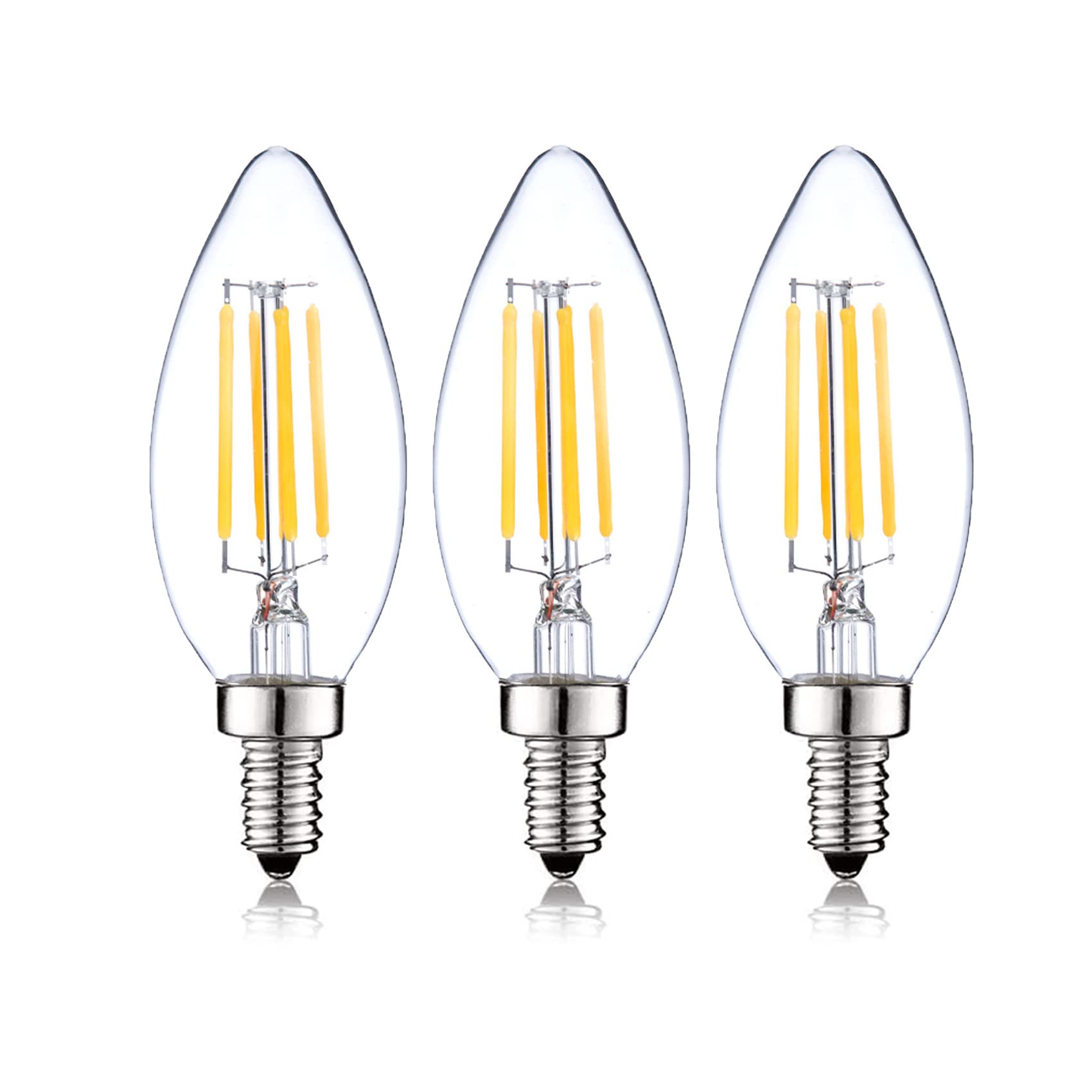 SHUWDKAR 12V LED Candelabra Bulbs E12 Soft White 3000K 40W Replacement, 3 Pack, Glass
