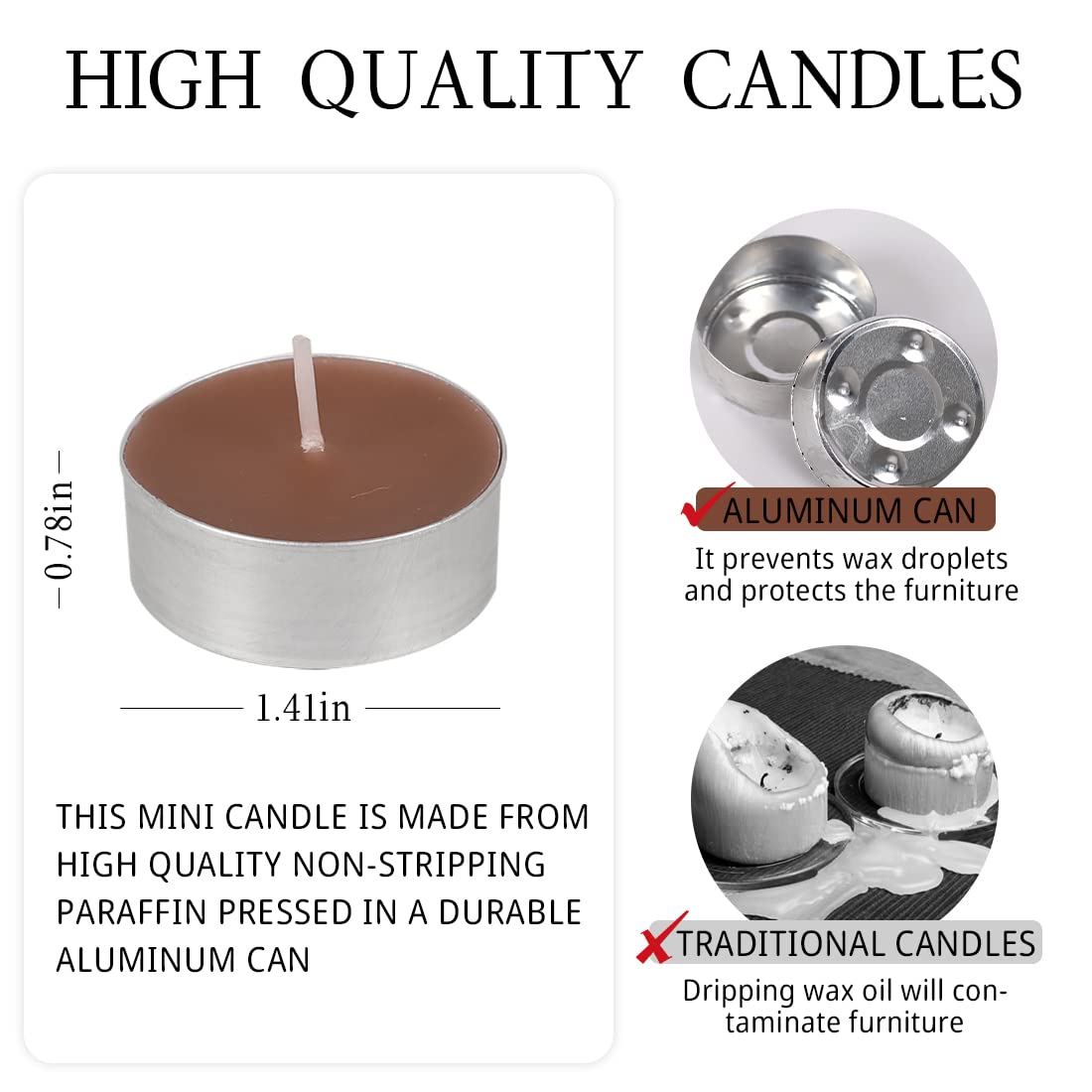 FUNHOKO Tea Lights Candles - 12 Pack Brown Cinnamon Scented Paraffin Wax Tealights for Home, Holiday, Wedding & Party
