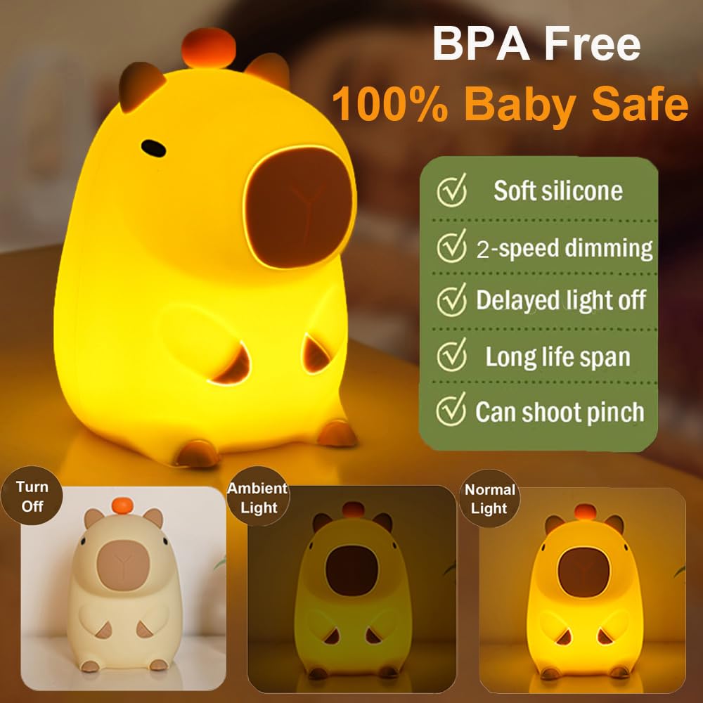 Kangten Chen Capybara Little Night Light For Kids, Portable Usb Rechargeable Animal Lamps Touch Control Lamp, Silicone Night Light With Timing Function,Children'S Christmas Gifts
