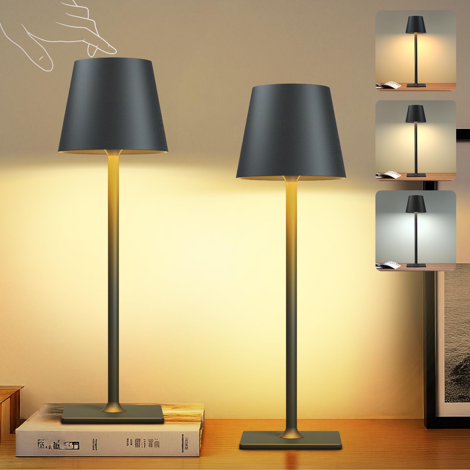 2 Pack Rechargeable Table Lamp - Cordless LED Lamp with 6000mAh Battery Operated LED Desk Lamp, Portable Table Light Outdoor for