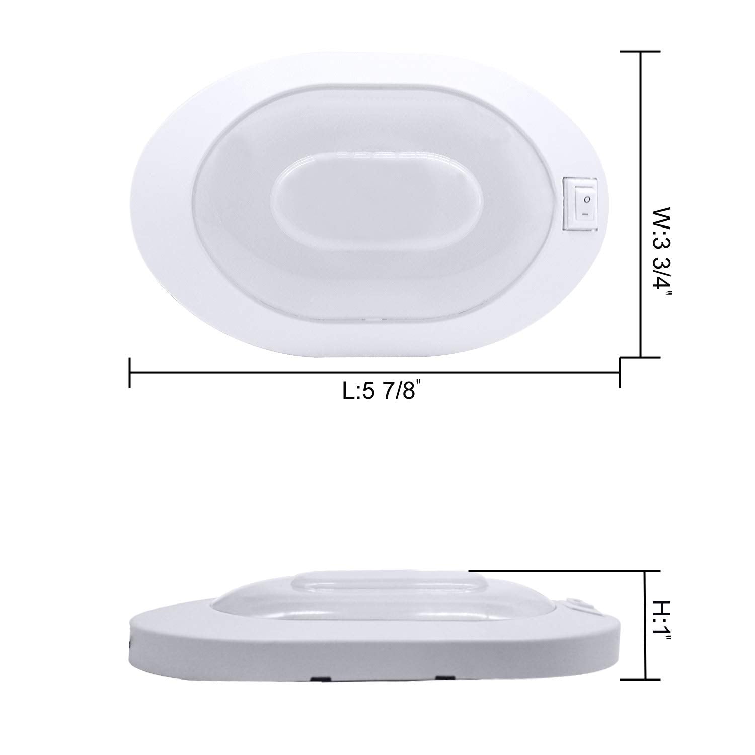 Facon LED Pancake Dome Light, 12V DC, On/Off Switch, L 5 7/8in  x W 3 3/4in  x H 1in , White