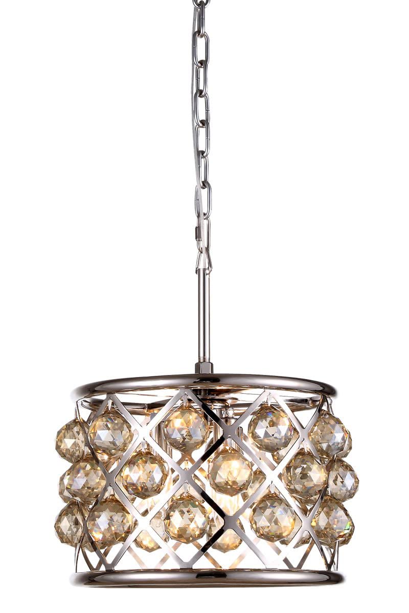 Elegant Lighting 3-Light Pendant Lamp, Polished Nickel Finish, 12in Depth x 9in Height, Golden Teak, Model 1214D12PN-GT/RC