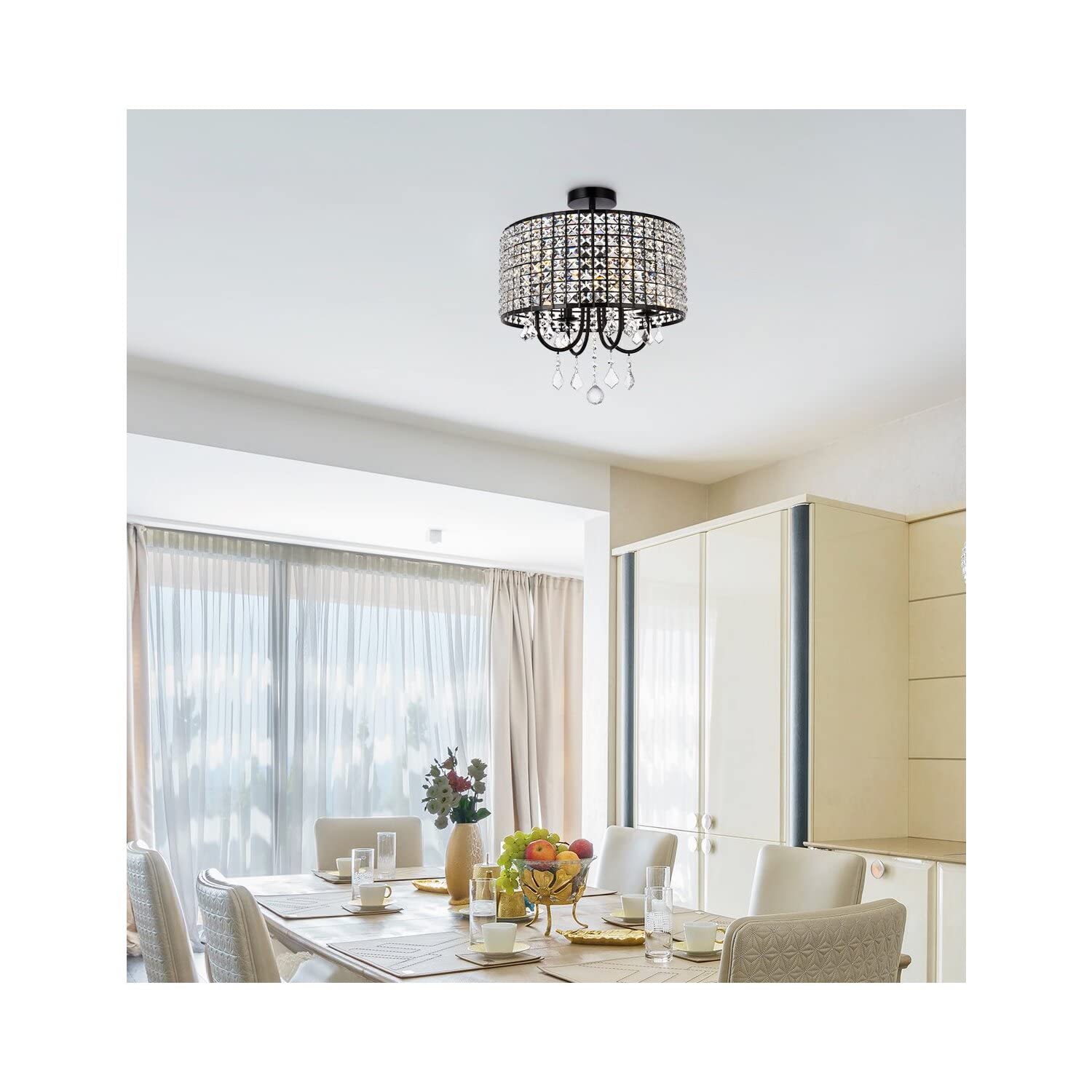 Living District Elise 4-Light Transitional Metal Flush Mount in Black