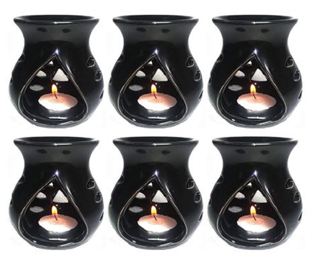 Mkd2 Rise Ceramic Candle Aroma Diffuser Oil Burner Lamp -Set of 6 (Black) for Home Fragrance