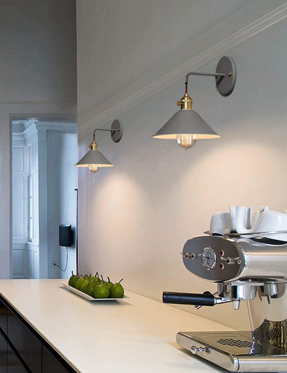 iYoee Gray Plug-in Wall Sconces Set of Two, E26 Brass Lamp Holder, 2 Pack