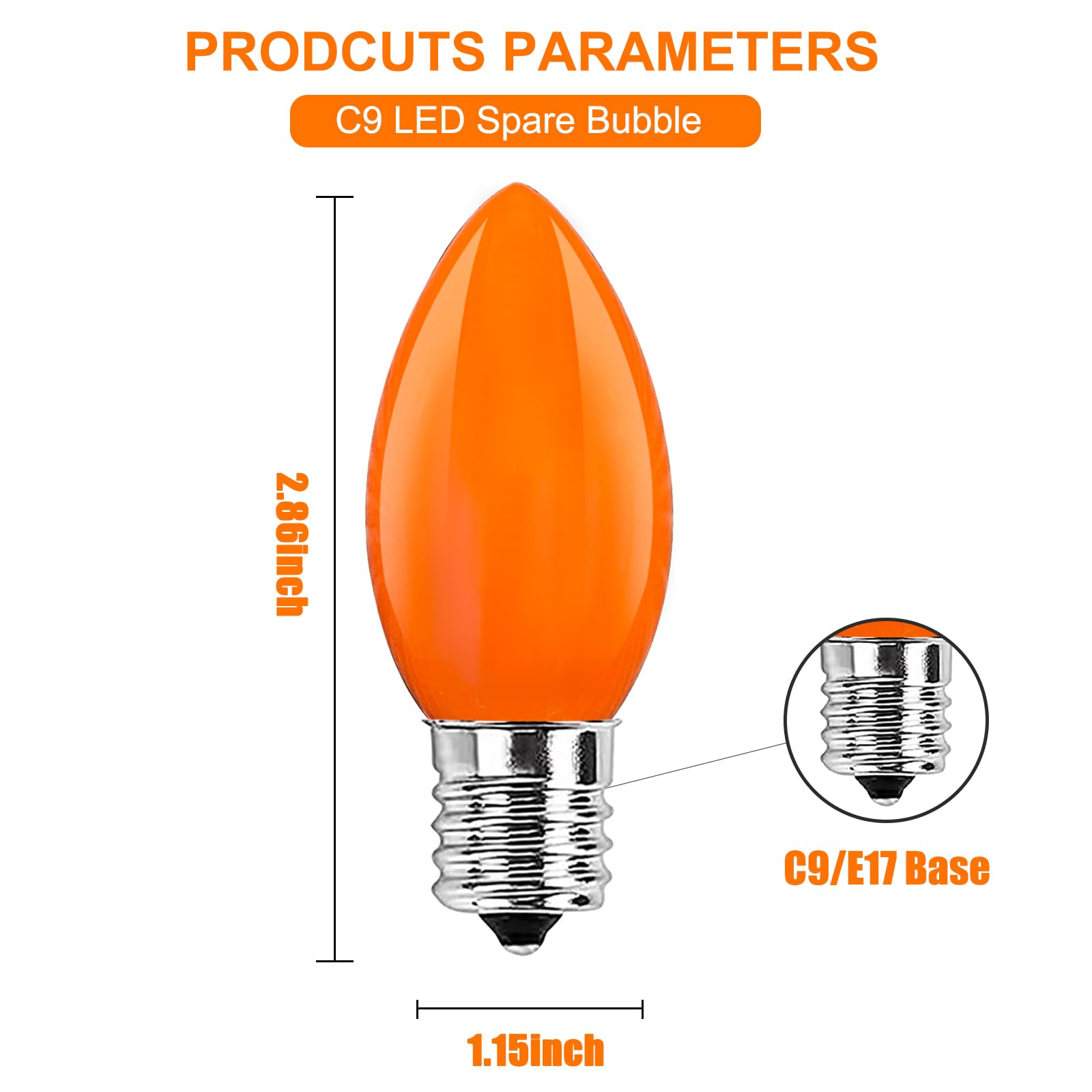 GOOTHY C9 LED Orange Christmas Light Bulbs - 25 Pack, Shatterproof, E17 Base, 0.6W, 2700K for Outdoor Halloween String Lights