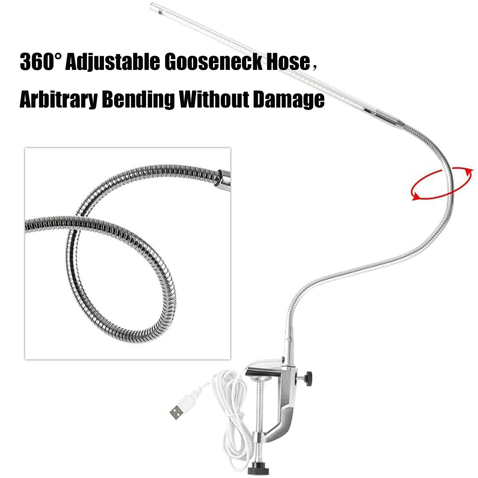 Brokimis Usb Led Desk Lamp With Clamp, 8W Gooseneck Light For Reading, Manicure, Tattoo