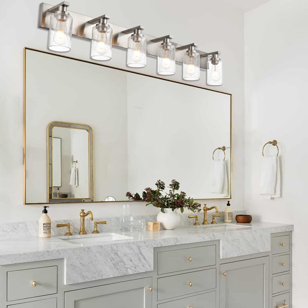 WINSHEN Bathroom Light Fixtures, 6-Lights Vanity Lights, Brushed Nickel, 44.5-Inches, Metal, Model SG-501-6L-SN