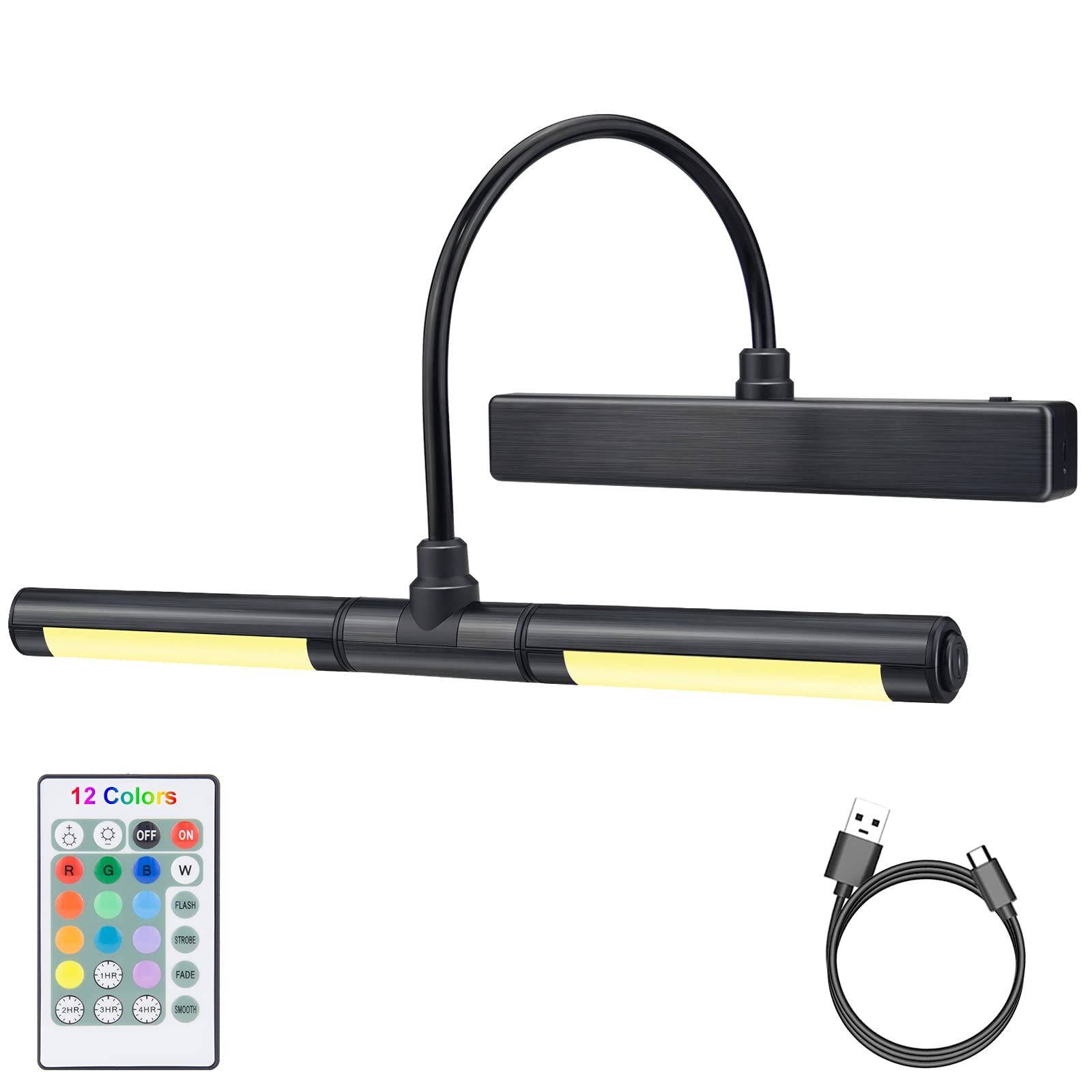 LUXSWAY Picture Lights Rechargeable,Painting Light for Picture with Aluminum Finish,Upgrade 12 Color Changing Art Lights with Ti