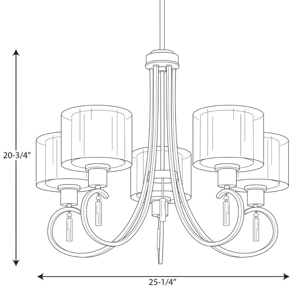 Progress Lighting P4696-09 Invite 5-Lt. Chandelier With White Silk Mylar Shades, Brushed Nickel