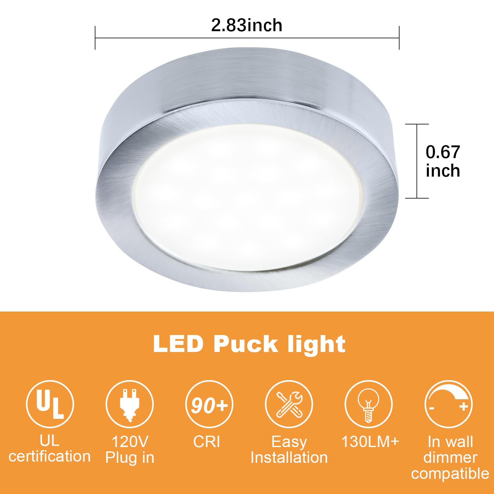 Lumiland Wired Led Puck Lights (2.7Wx3) Plug-In Lighting Natural White (4000K)  Led Cabinet Light For Kitchen Can Be Surface Mount Or Recess Mount  Satin Nickle