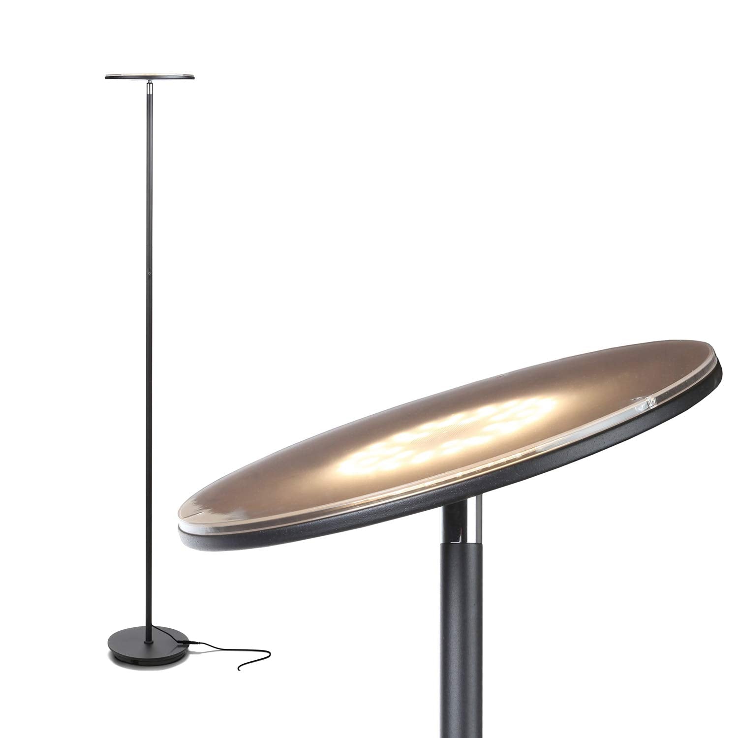 Brightech Sky Flux Dimmable LED Floor Lamp - Black, Torchiere Design, 3 Light Options, Model SKYFLUX-BK