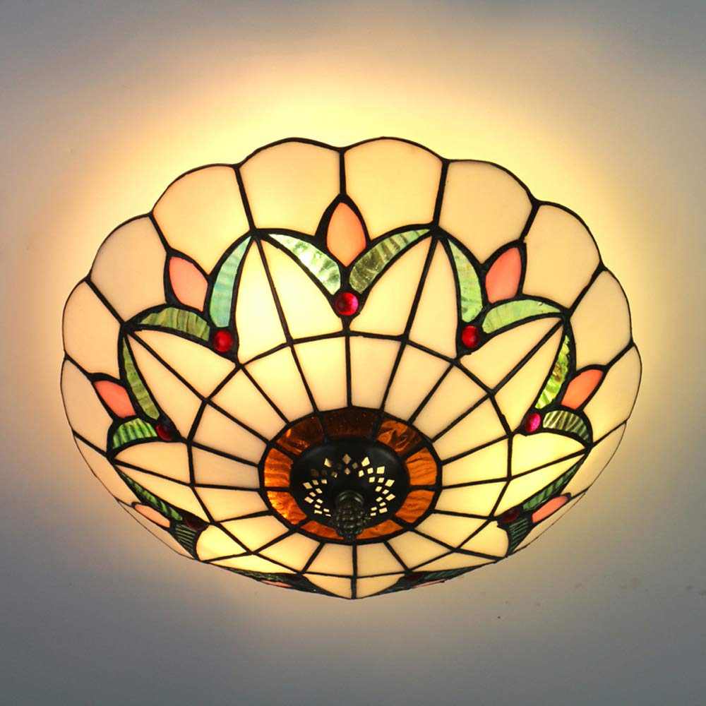 Skyweel Tiffany Style Ceiling Light Vintage Stained Glass Flush Mount Ceiling Lighting Fixtures Lamps (12 Inch W)