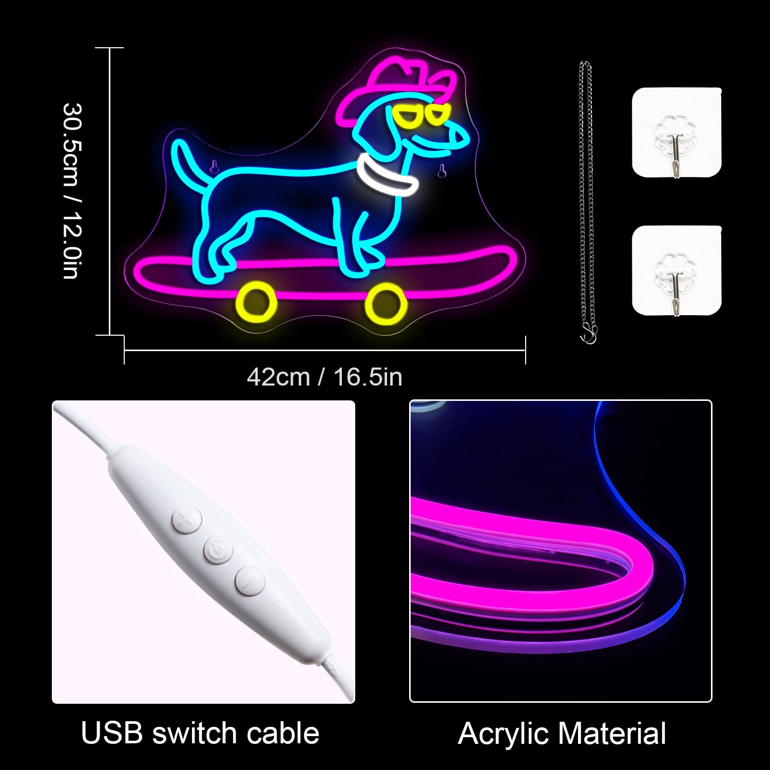 LUCUNSTAR Dachshund Neon Sign, USB Connectable, Adjustable Brightness, 16.5inx12.5in, Plastic, Dog Wall Decor
