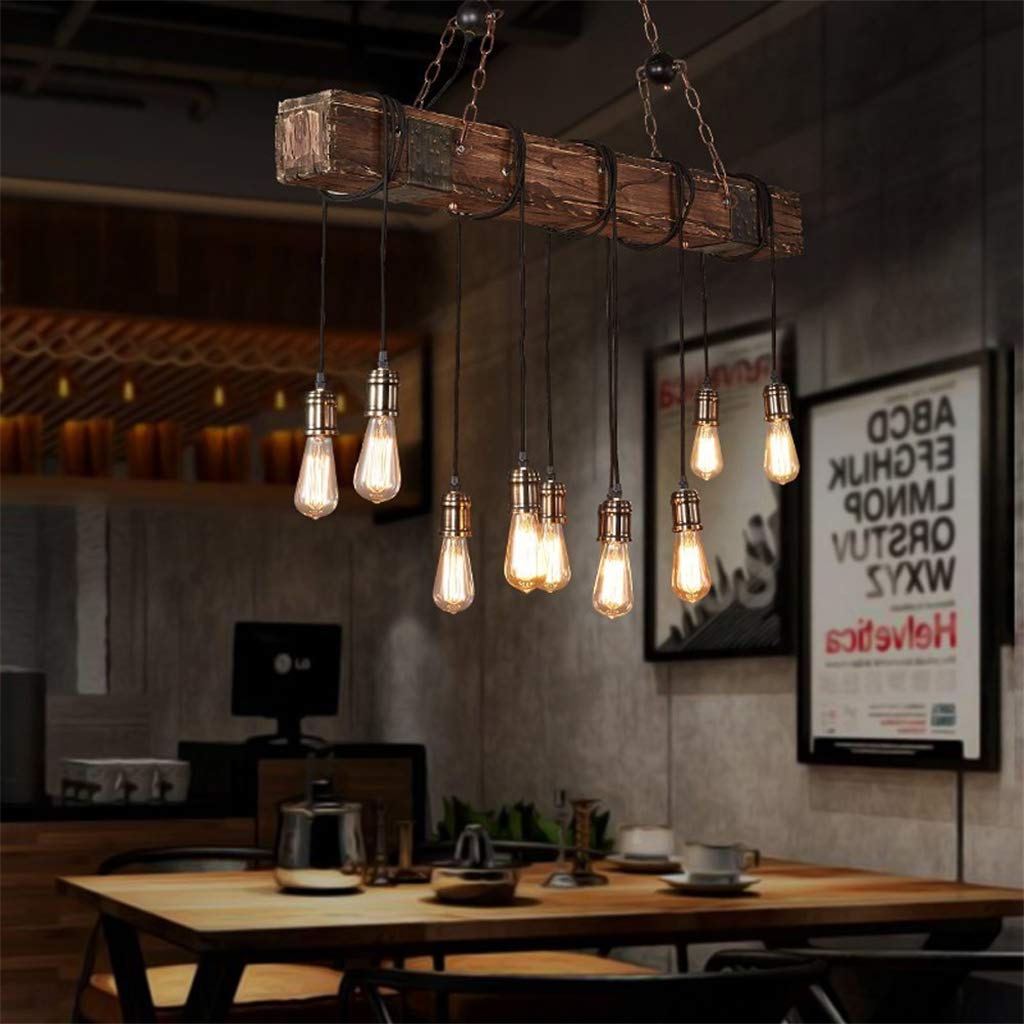 Eoyemin Rustic Chandelier Wooden Retro Pendant Light, Adjustable Suspension, Metal, Old Color, Model Eoyemin-ZYMTD-1