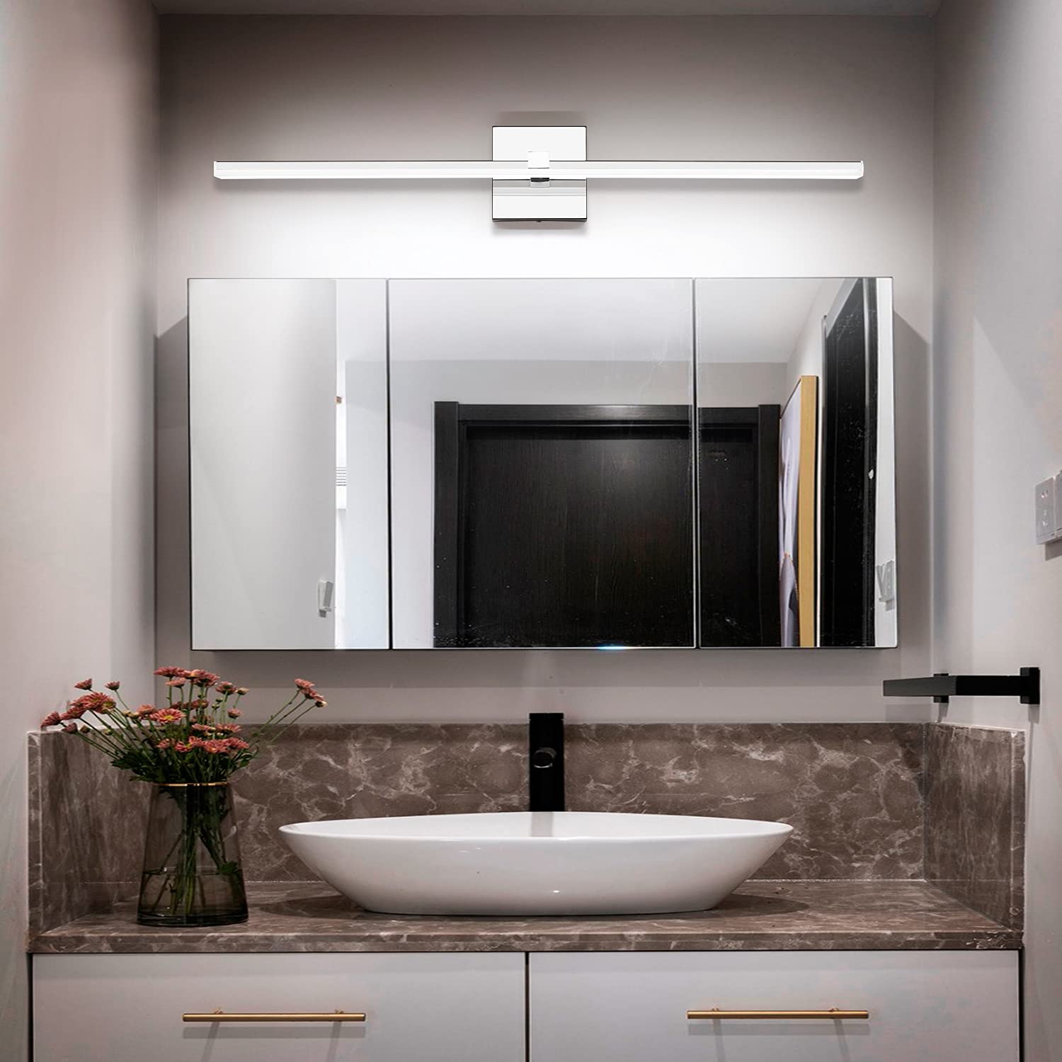 Zuzito 30&quot; Chrome Bathroom Vanity Lights - Modern Dimmable Wall Fixture For Over Mirror