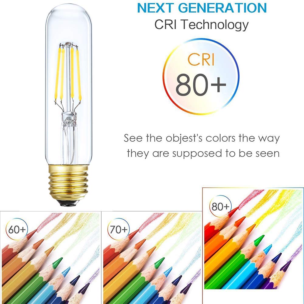 Leools Dimmable Edison Led Tubular Bulb T10,4W Vintage Led Filament Light Bulb 40W Incandescent Bulb Equivalent, 4000K Daylight,