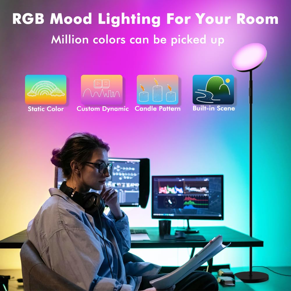 Smart Led Rgb Floor Lamp, 2000Lm Bright Tall Living Room Lamp, 68'' Standing Lamp, 2700-6500K Color Temperature Dimmable Color C