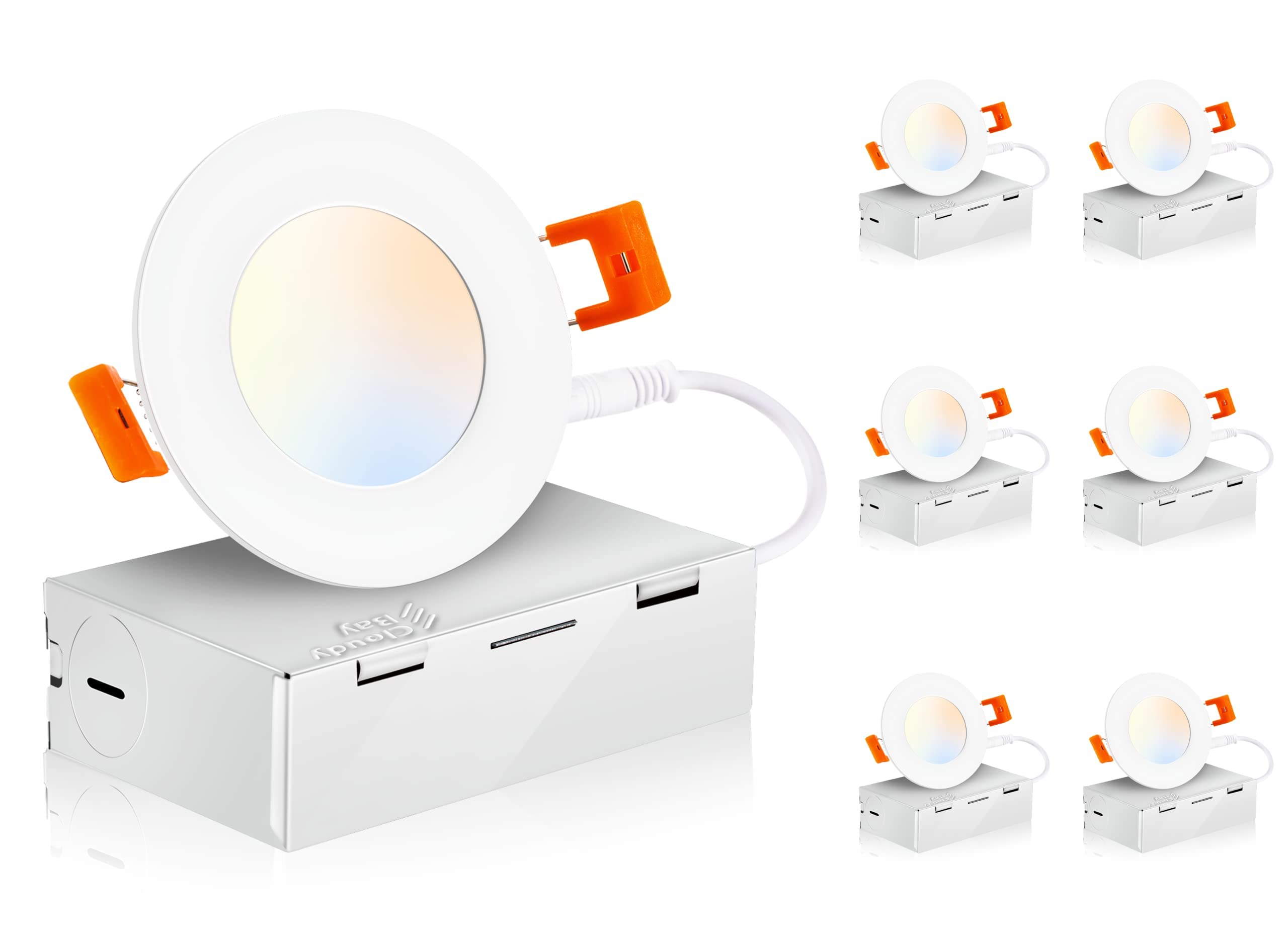 Cloudy Bay 3 Inch 5 Color Ultra Thin Led Recessed Light With Junction Box,Ic Rated, 120V 9W Cri90+, 5 Color Temperature Selectab