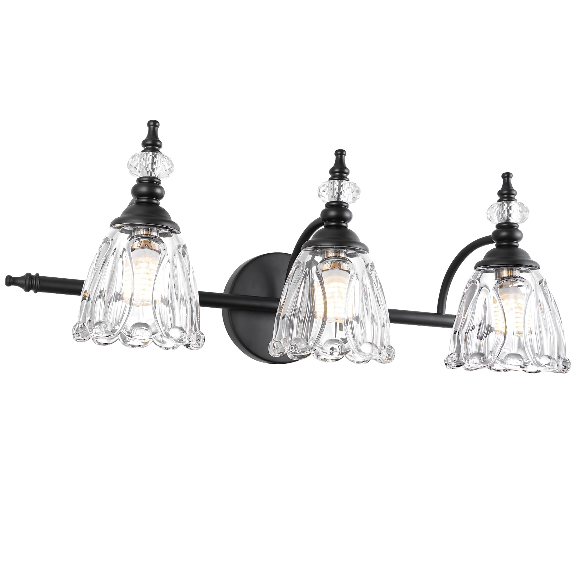 Ditoon Matte Black Bathroom Vanity Light, 3-Light Glass Shade Wall Sconce, Model DX230004V