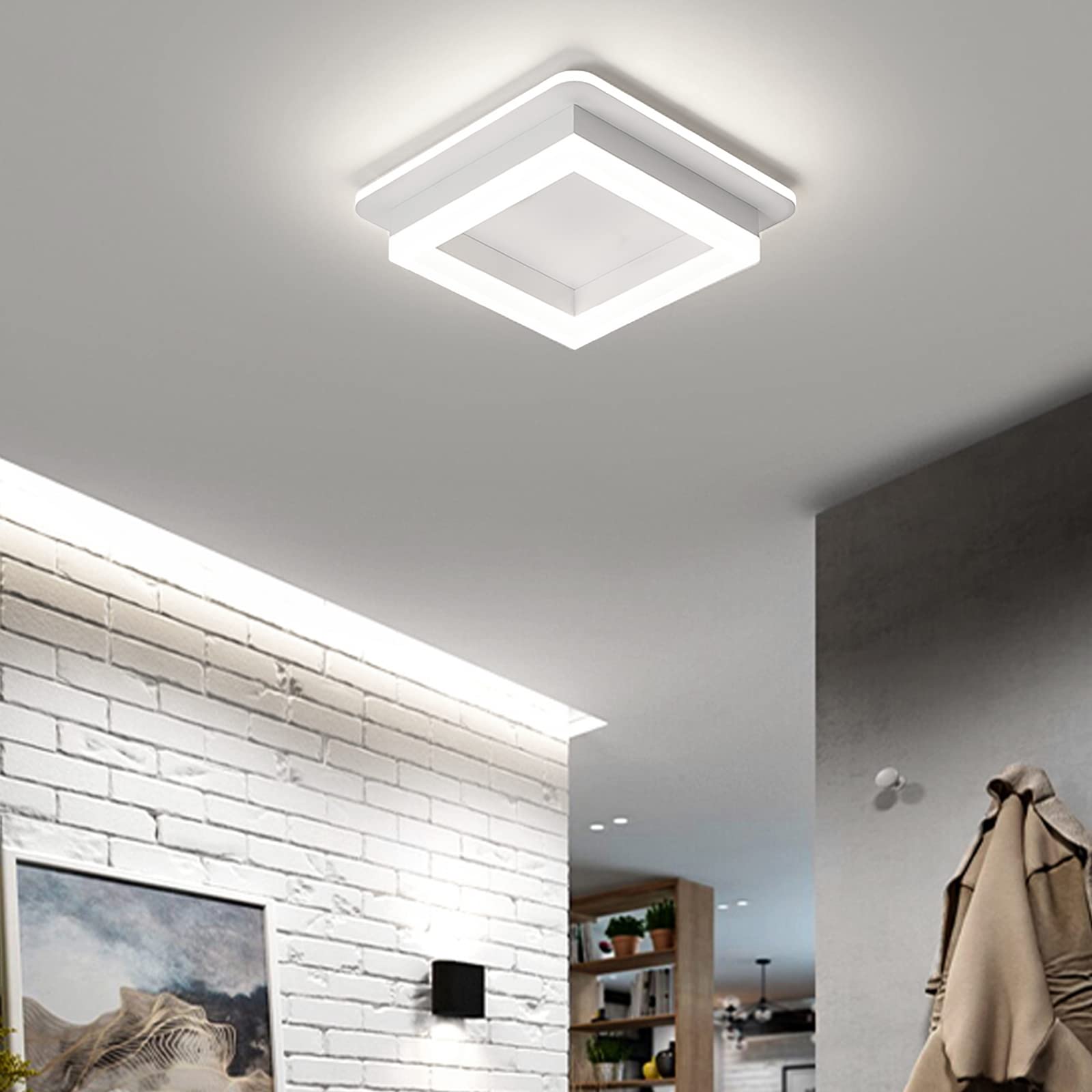 Caneoe 24W Square Hallway Light, Modern Flush Mount Led Ceiling Light,White Acrylic Close To Ceiling Lights For Bedroom Dining R