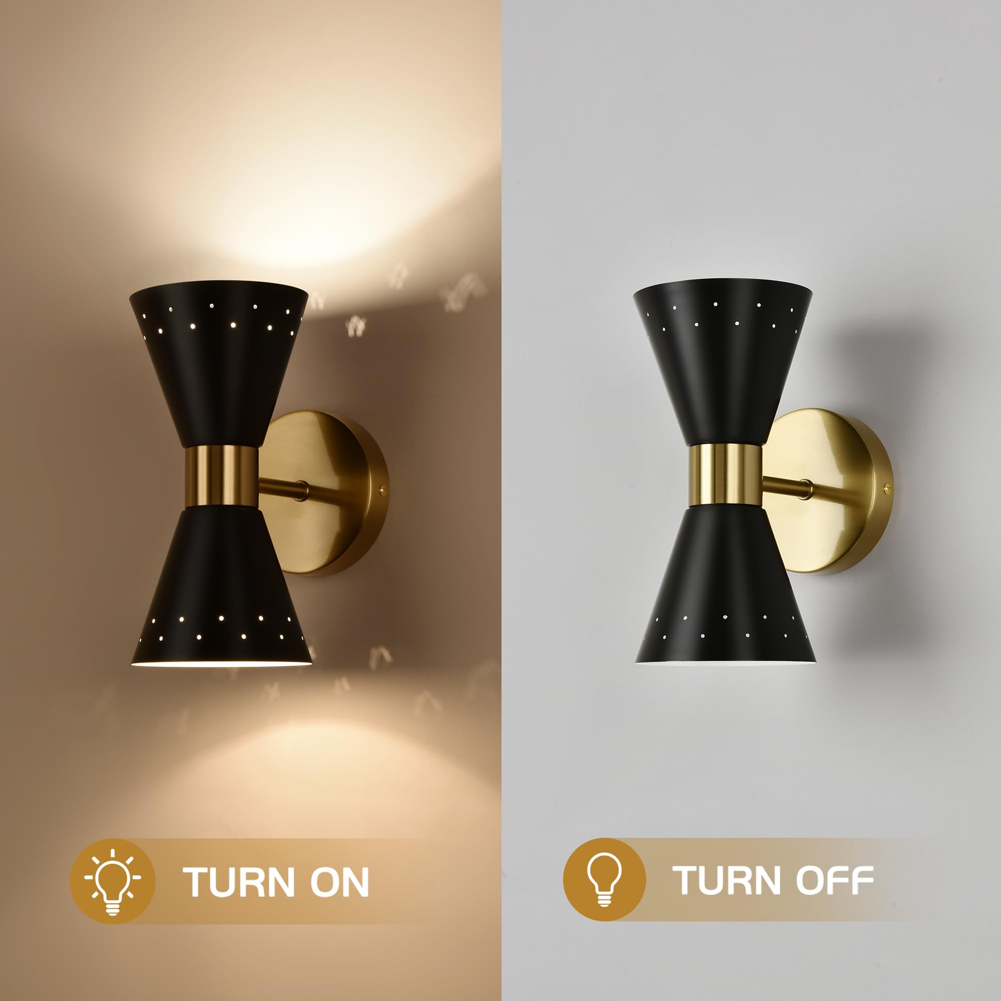 Merbotin Black Wall Sconces Set of 2, Mid Century Modern Metal Lighting, E12 Base, Hardwired for Bathroom, Bedroom, Living Room, Model 800220-2WB