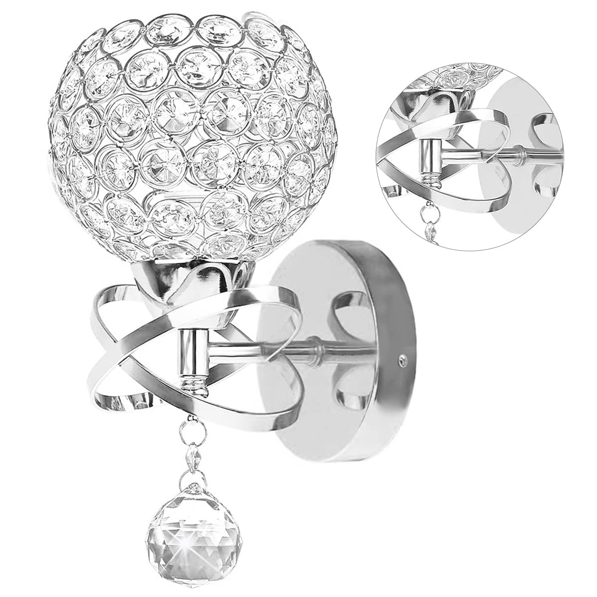 TISLYCO Silver Wall Sconce - Modern Crystal Wall Light, 5.9inx9in, for Bedroom, Living Room, Hallway