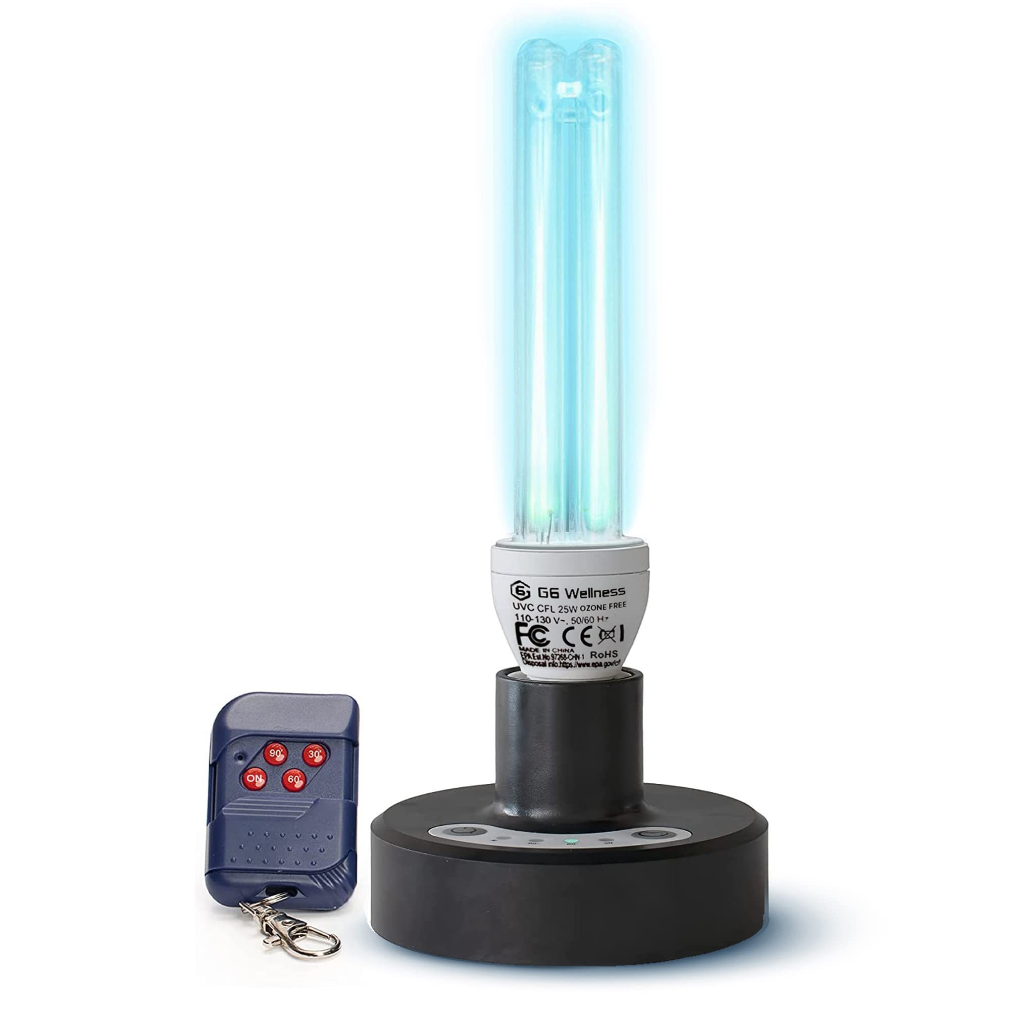 G6 Wellness UV Germicidal Light UVC Lamp Timer | UV Disinfection Light Bulb with Remote Control 25 W | No Ozone Lamp UV Light Di