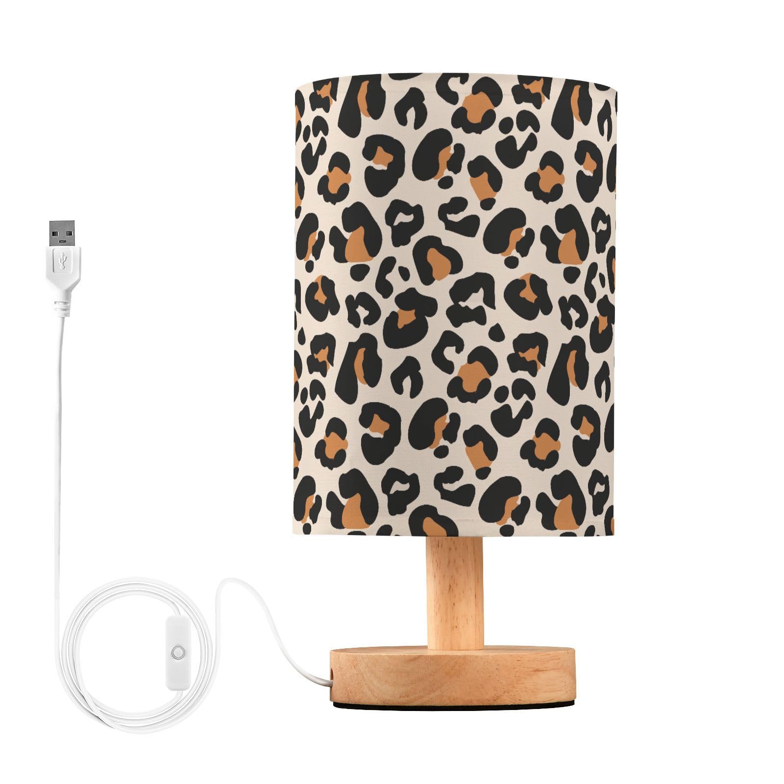 Oarencol Bedside Table Lamp Leopard Nightstand Lamp with Wood Animal Cheetah Print Desk Lamps for Bedroom Living Room Nursery Of