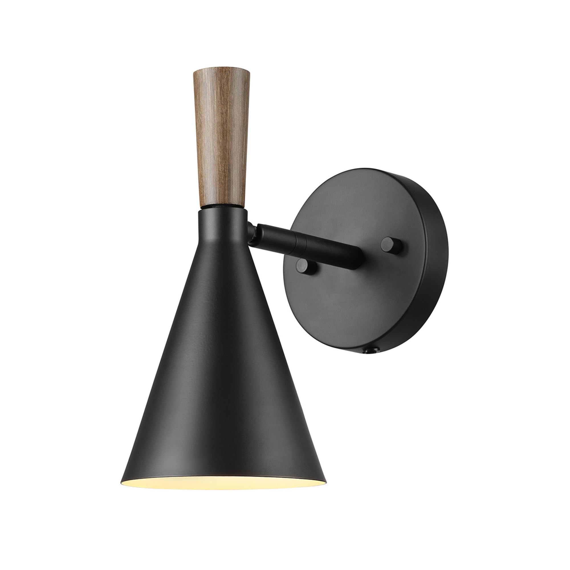 Globe Electric 65000101 1-Light Plug-In Or Hardwire Wall Sconce, Matte Black, Wood-Toned Stepless Rotary Dimmer Switch On Pivoti