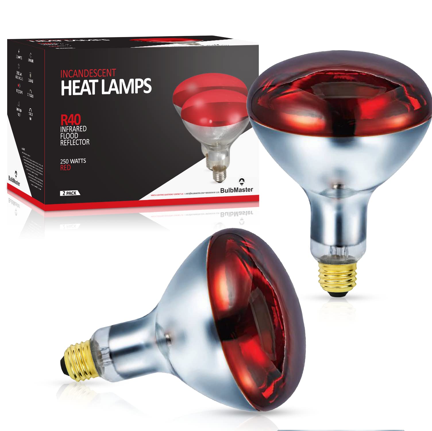 Bulbmaster 250 Watts R40 Red Heat Lamps Outdoor Bulbs For Pets Flood Light Bulb For Chickens Infrared Reflector 250W R40 Incande