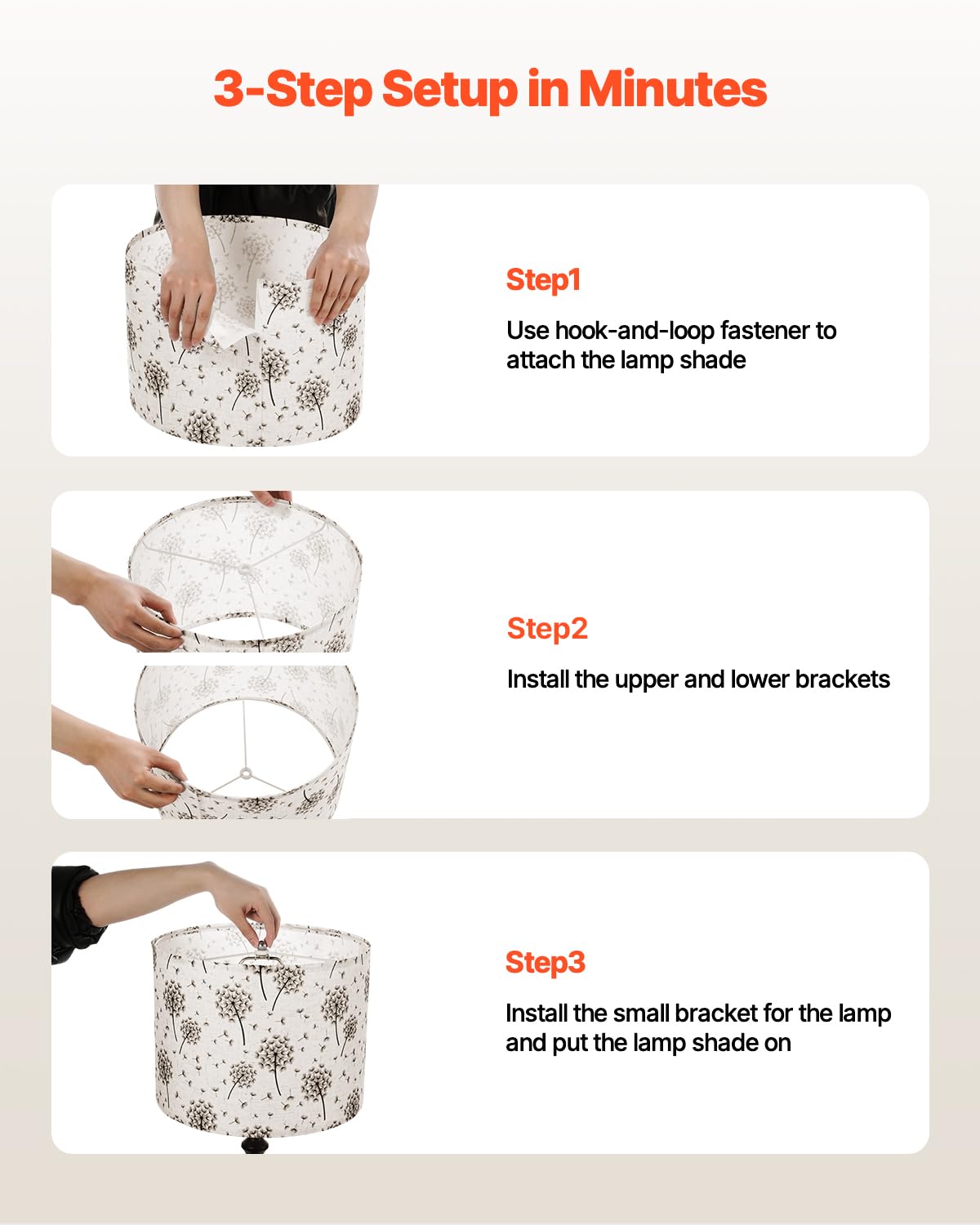 VEVOR Drum Lampshade Set, Linen, 13inx13inx10in, Multi02, Replacement for Table & Floor Lamps, Easy Assembly