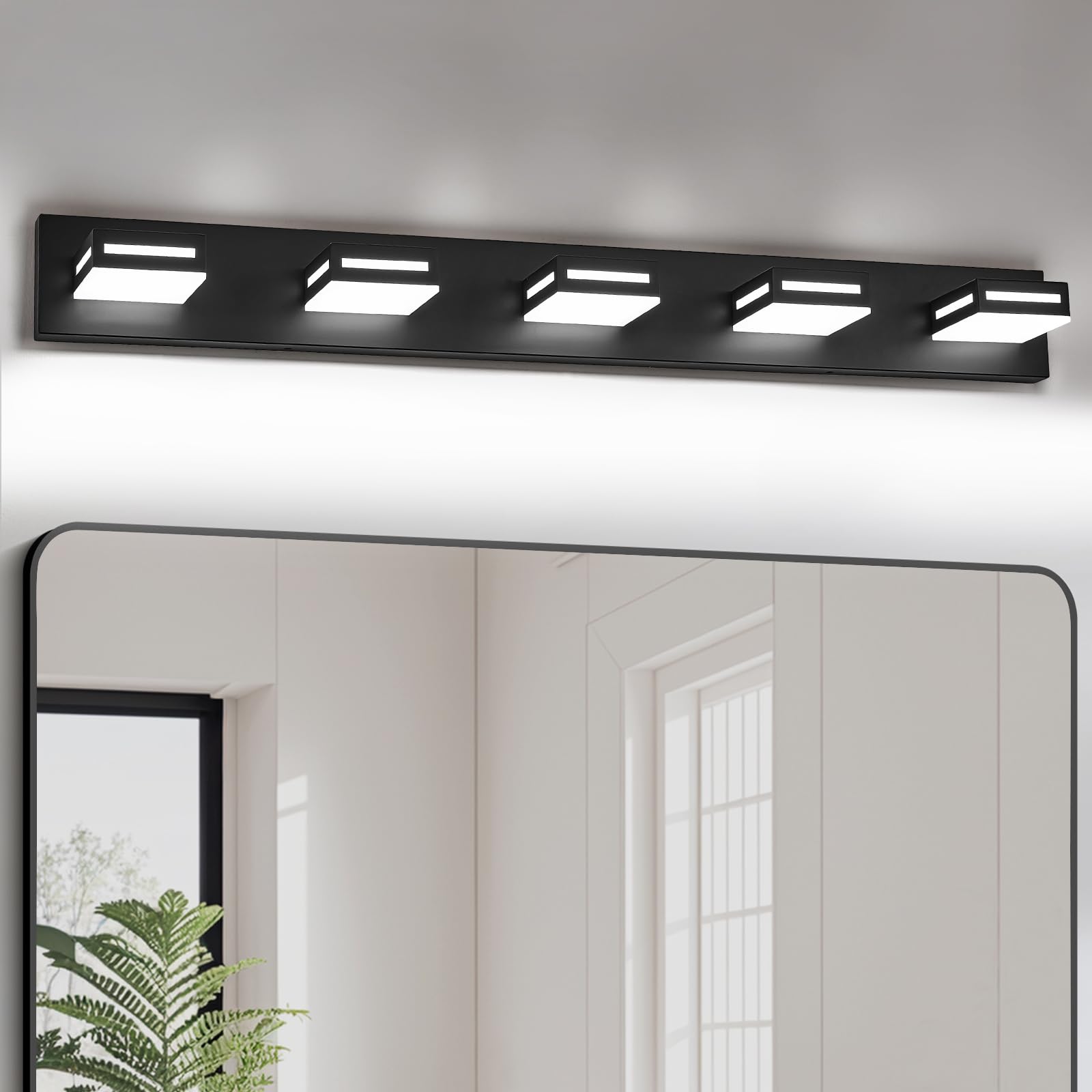 Donrao 40-Inch 5-Light Led Modern Black Bathroom Vanity Light Fixtures Over Mirror  Bathroom Lighting Fixtures With Cool White 6000K  Vanity Wall Lights For Bath Restroom Powder Room