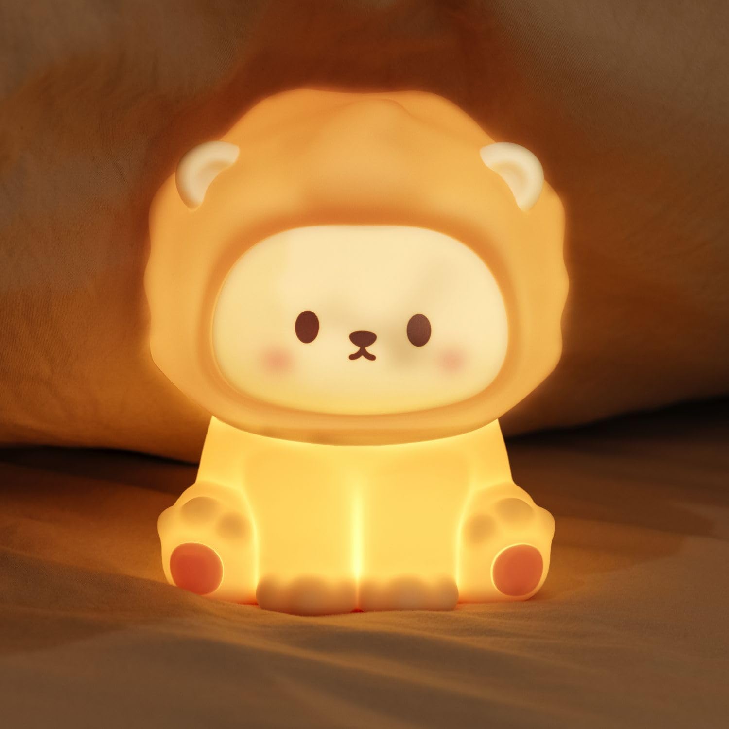 Kinyilo Cute Lion Night Light For Kids  Rechargeable Nursery Lamp With Timer  3 Brightness Levels & Warm Light  Soft Silicone Baby Night Light  Tap Control  Gift For Toddlers