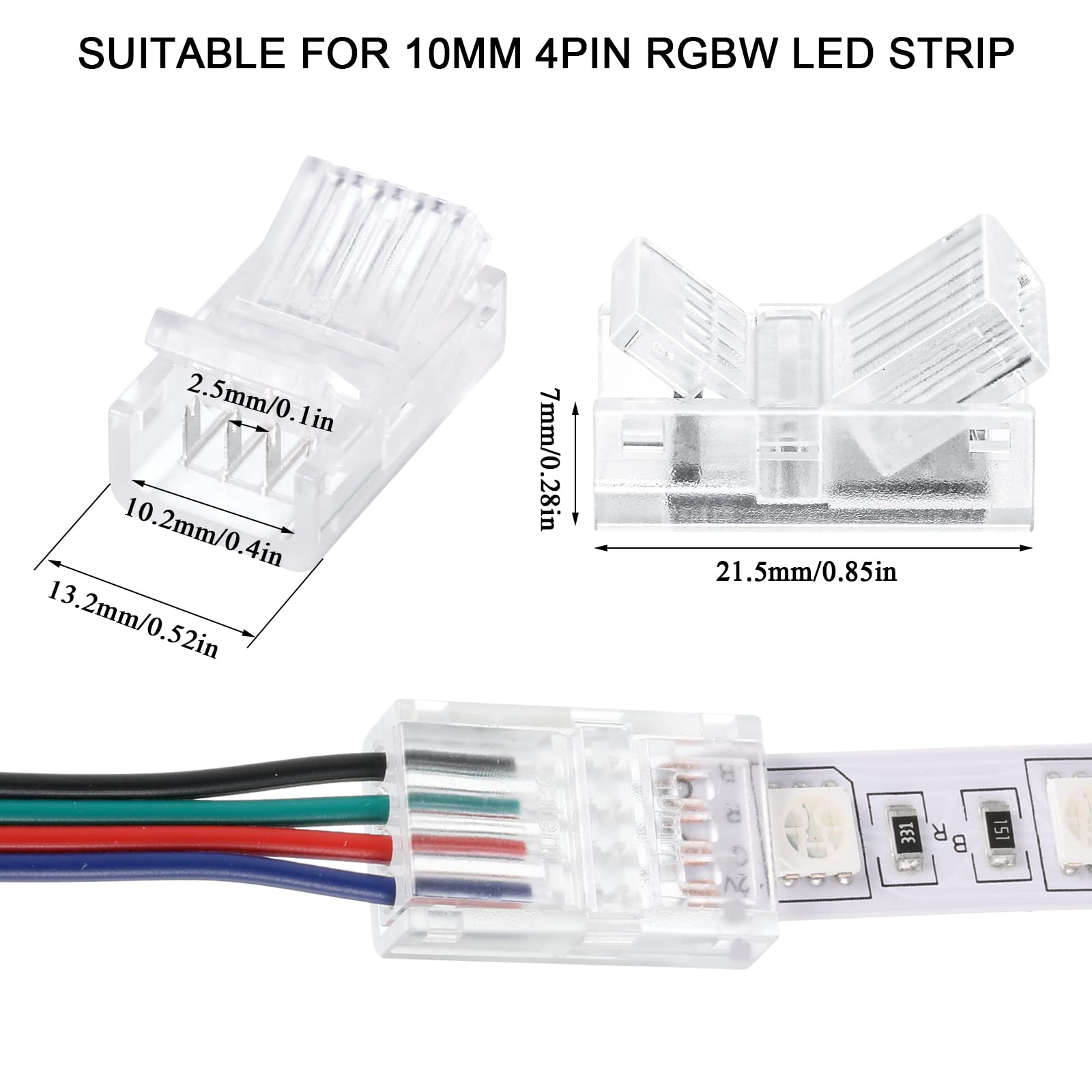 Flutesan Rgb Led Light Strip Connectors 20 Waterproof Led Adapter Connectors Transparent Solderless Led Light Strip Connectors For Strip Light Unwired Gapless Track Connector 5V 12V 24V (4 Pin, 10 Mm)