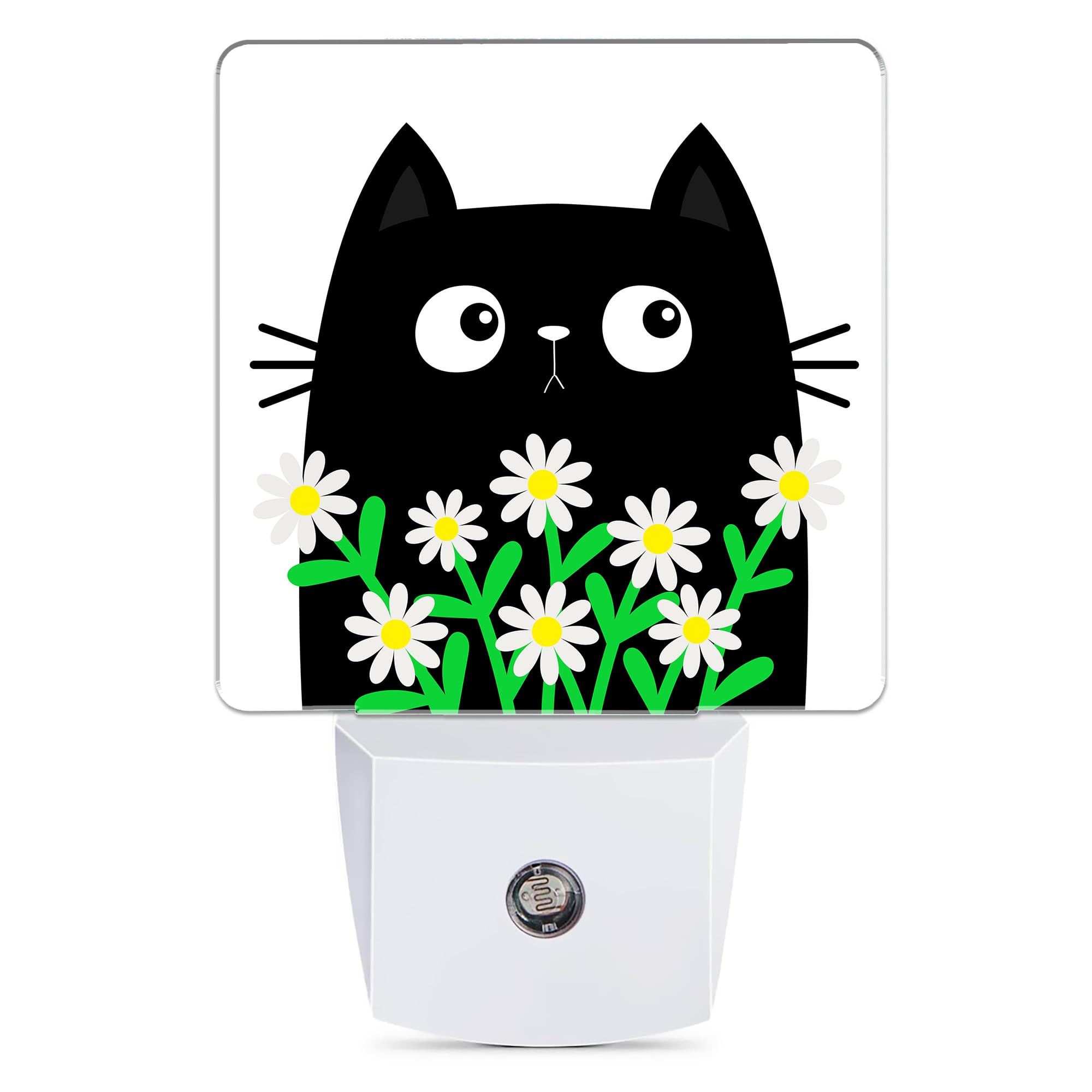 Jopowide Cat Kitten Daisy Night Light, Camomile Bouquet Plug into Wall with Dusk to Dawn Light Sensors, Warm Nightlights for Bed