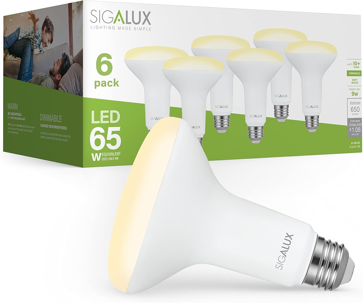 Sigalux Dimmable Led Flood Lights, Br30 Bulbs, 650Lm 2700K Soft White, E26 Base, Ul Listed, Pack Of 6