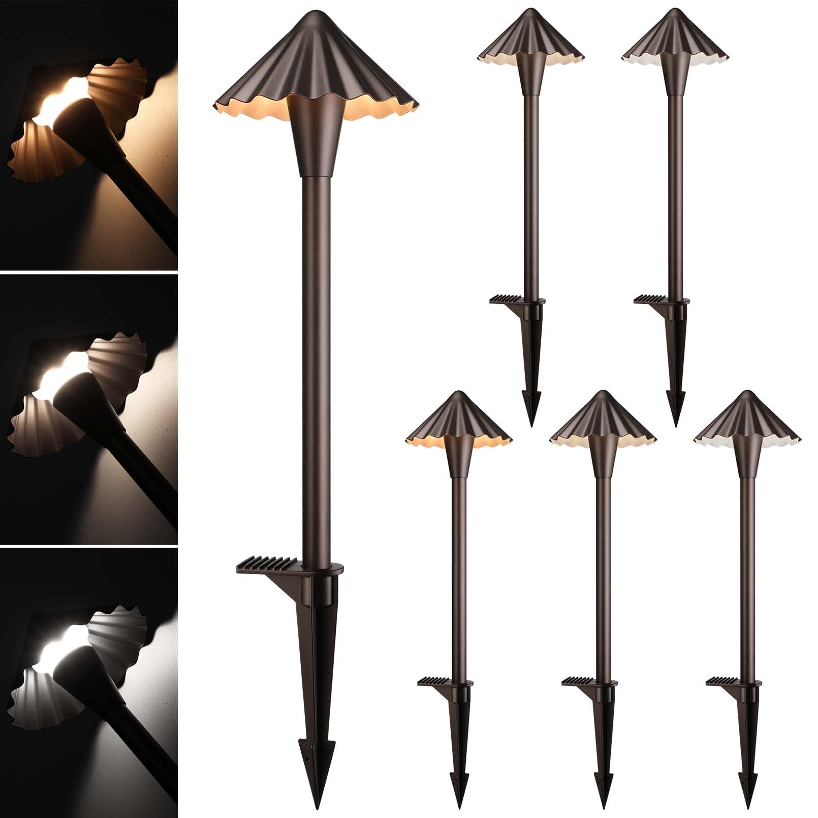 LEONLITE LED Landscape Path Lights, 3CCT, 6 Inch, Aluminum, Oil Rubbed Bronze, Model A-52715, Pack of 6, IP65, Low Voltage