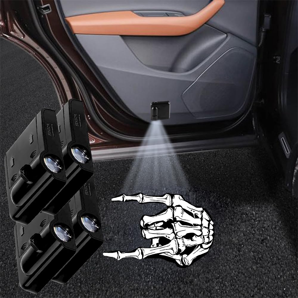 Lmzljz 4Pcs No Fade Car Door Lights Skeleton Door Lights Logo Projector Led Shadow Welcome Lamp Skeleton Car Accessories Arm Skull Finger Gifts Suitable For All Vehicles Motorcycle