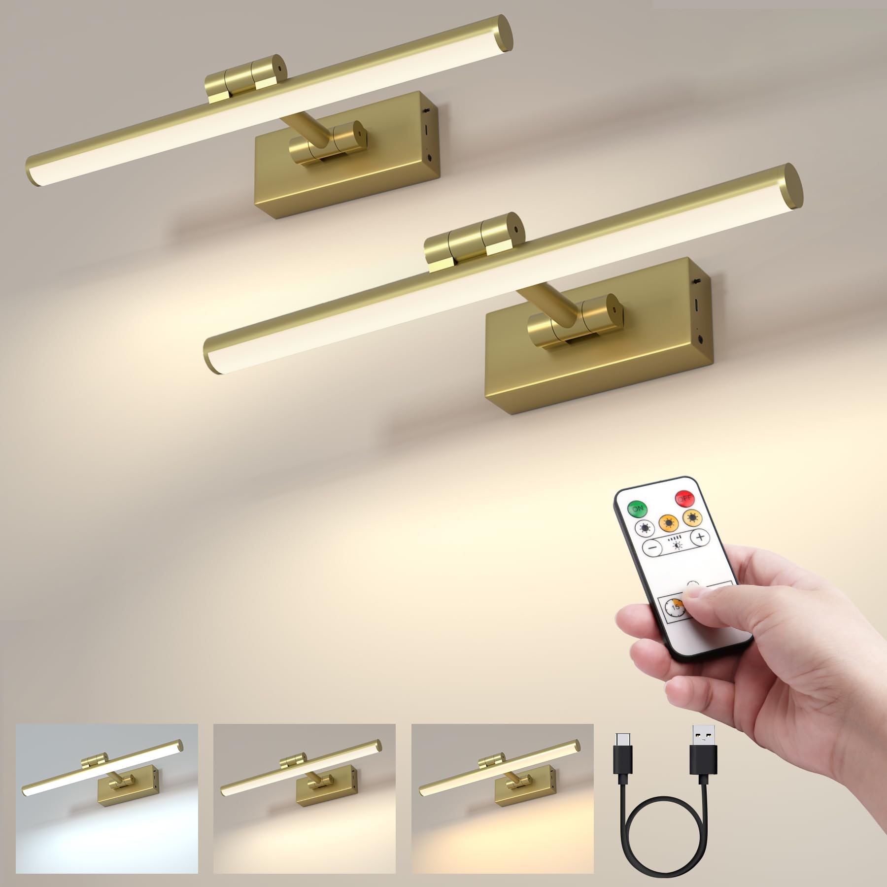 Picture Light Battery Operated,15.7 Inch Dimmable Art Lights for Paintings Wireless,3CCT Rechargeable Picture Lights for Wall,Li