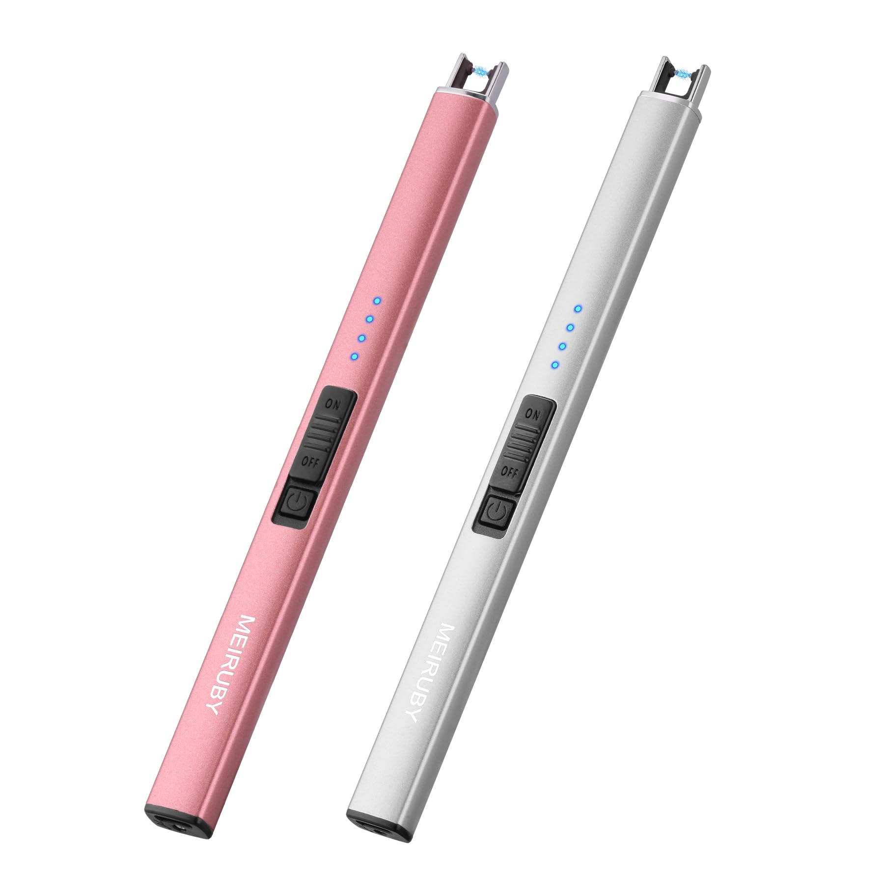MEIRUBY Electric Candle Lighter, USB Arc Rechargeable, Windproof, Rose Gold/Silver, Model MEIRUBY M-13, Ideal for Gifts