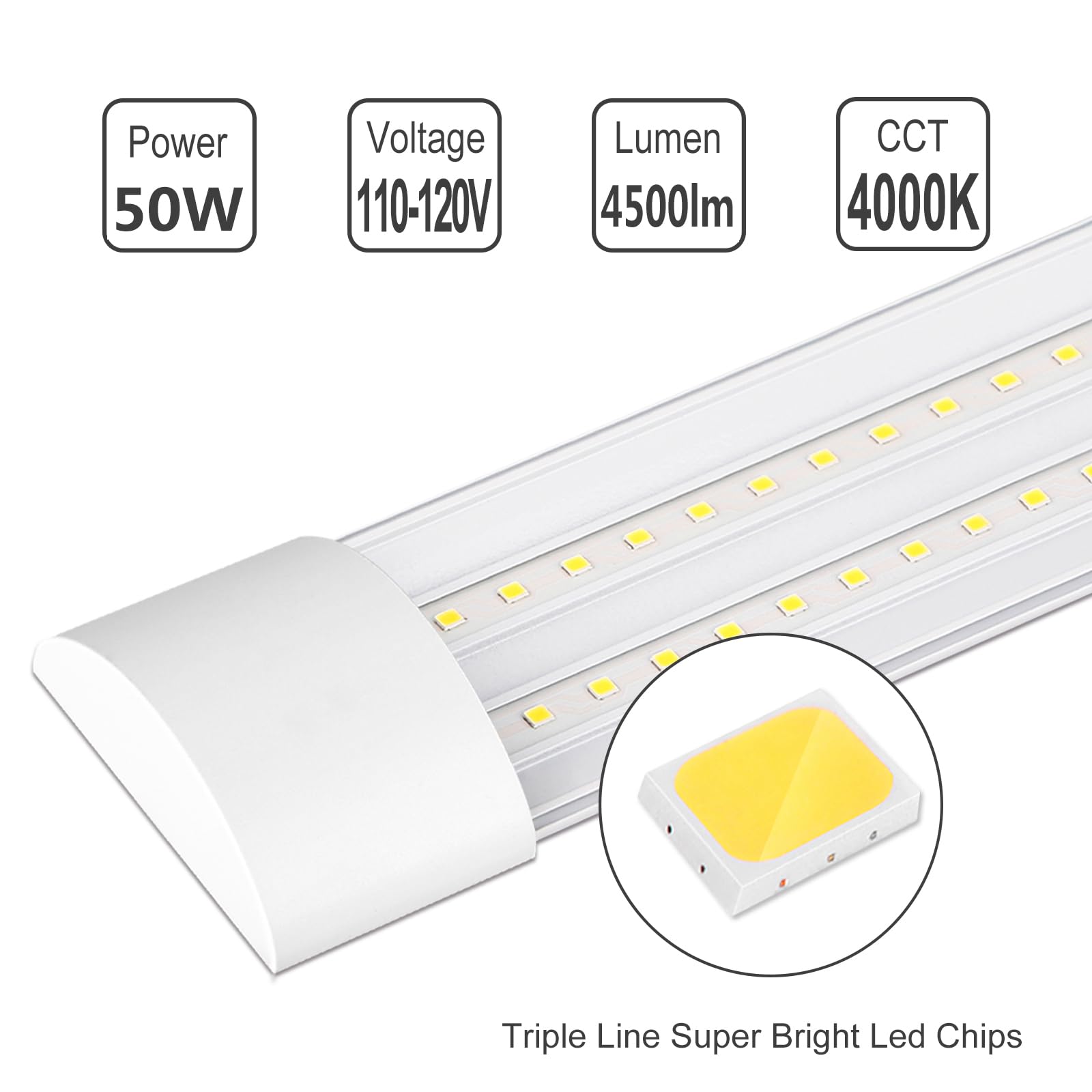 Kilipol 5Ft Led Batten Light, Ceiling Surface Mounted Slim Led Tube Lights, 50W 4000K Neutral White For Office, Shop, Garage, Home, 2 Packs