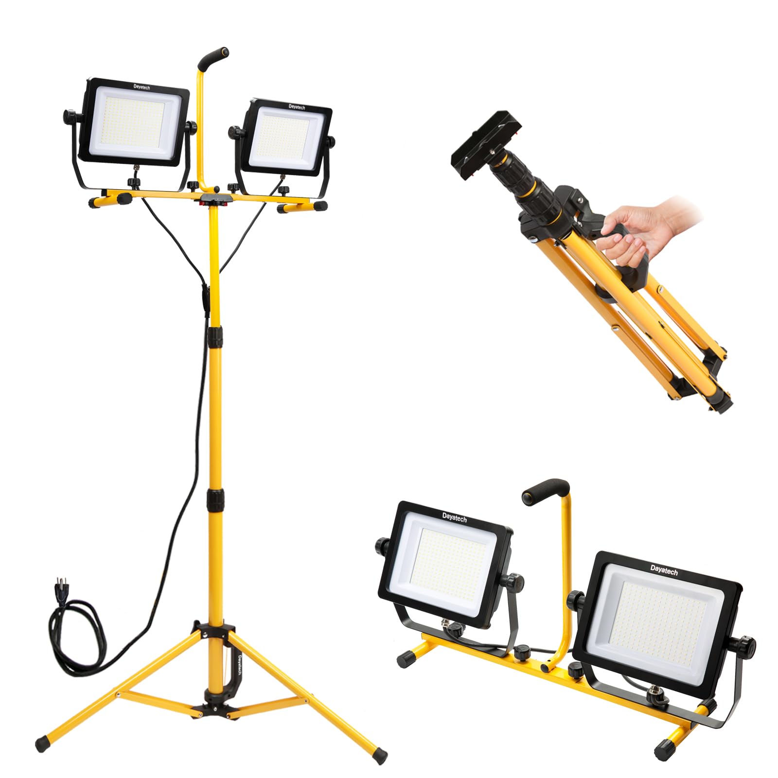 DAYATECH Dual-Head LED Work Light 270W 30000 Lumen, IP65 Waterproof, 4 Brightness Levels, Extra Large, Yellow and Black