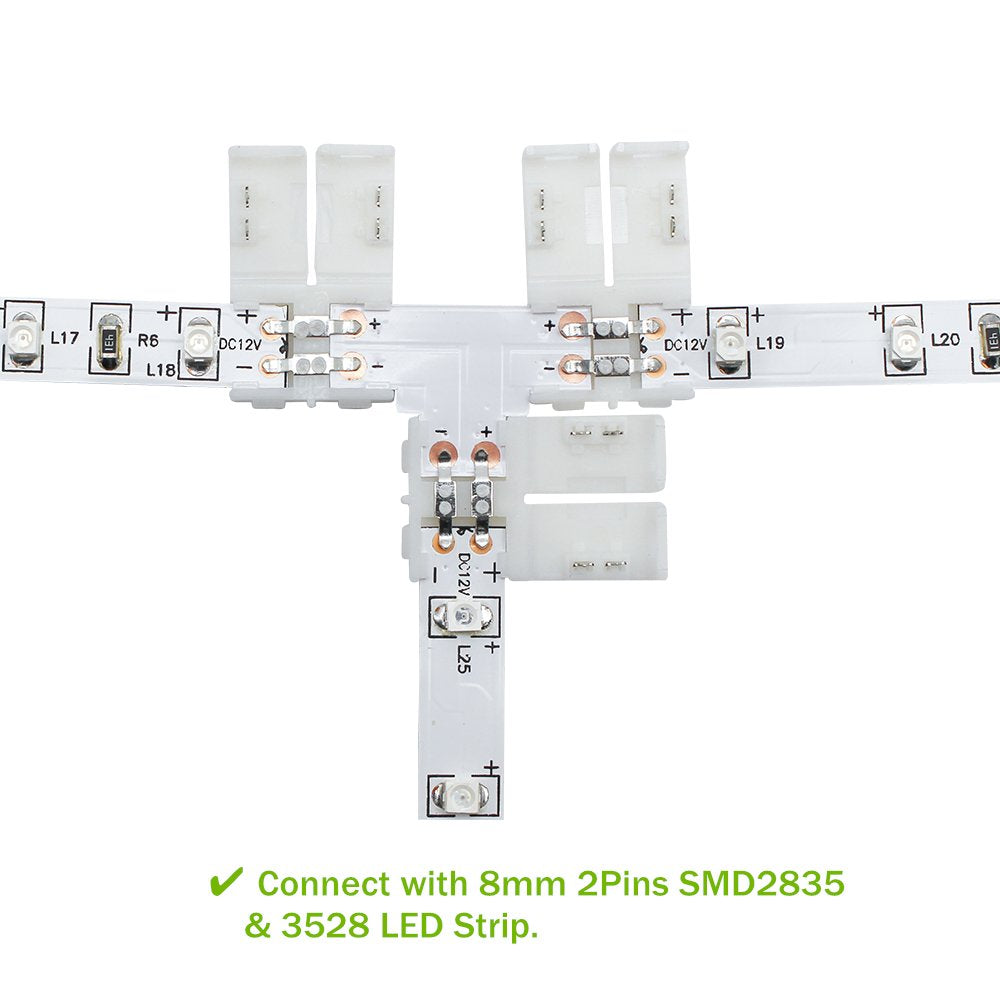 Lightingwill 10Pcs/Pack T Shape Solderless Snap Down 2Pin Conductor Led Strip Connector For Quick Splitter Connection Of 8Mm Wid