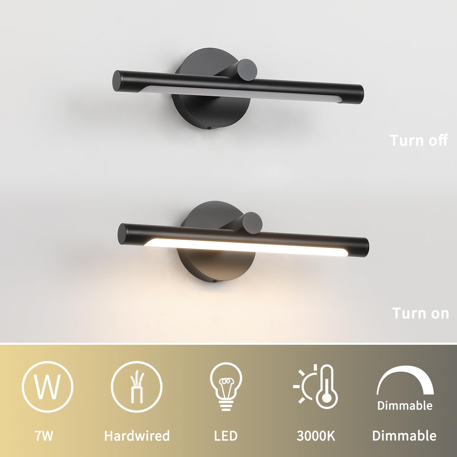JUSHENG Black Picture Light Dimmable LED Gallery Light 16.34in Metal 3000K Model 9050