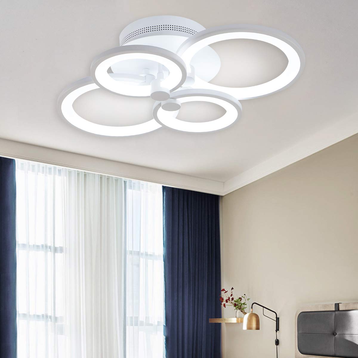 Jaycomey Modern LED Ceiling Light Fixture, Flush Mount Ceiling Lamp Acrylic 4-Ring Circle with Remote, 3000/4000/6000K Dimmable 