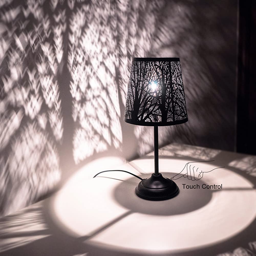 Zqqlite Touch Control Table Lamp, Led Lights Mini Lamps With Pattern Of Trees For Nightstand, 3-Levels Brightness, Lamp For Bedroom, Bedside Lamps, Desk Lamps For Home, Living Room, Office (Black)
