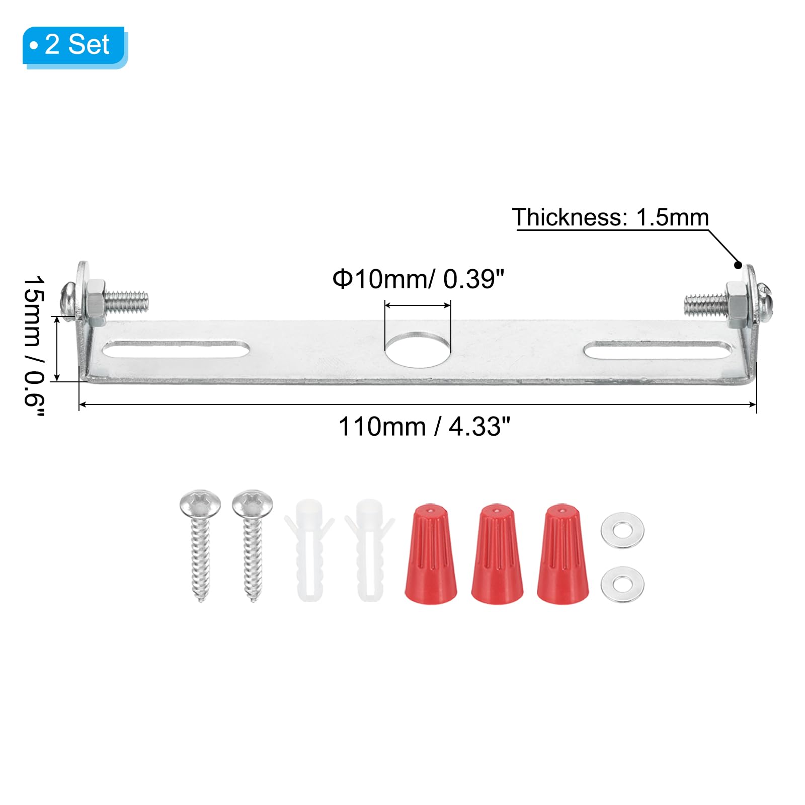 PATIKIL Universal Light Fixture Mounting Bracket Kit, 110mm (4.3"), Silver Tone, Galvanized Carbon Steel, Model 3a0d9f3d-e644